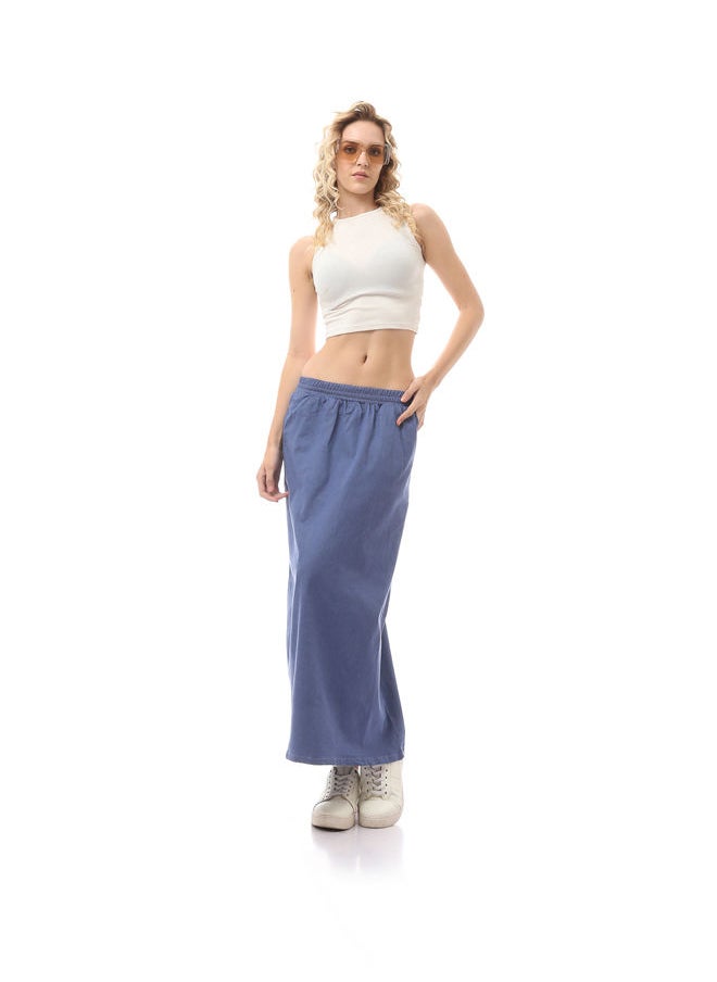 RAVIN - O169076 Slip On Dark Blue Skirt With Elastic Waist - Image 1