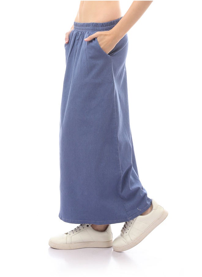 RAVIN - O169076 Slip On Dark Blue Skirt With Elastic Waist - Image 1
