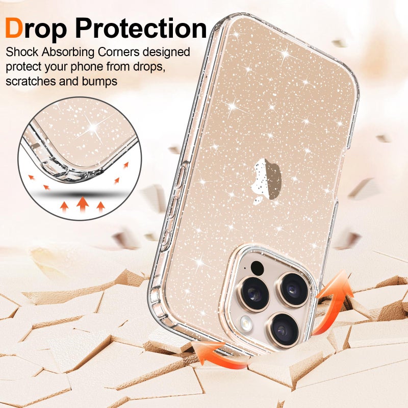 Hython for iPhone 16 Pro Max Case Glitter, Clear Glitter Sparkly Shiny Bling Sparkle Cute Cover, Anti-Scratch Soft TPU Slim Fit Shockproof Protective Phone Cases for Women Girls, Clear Glitter - Image 4