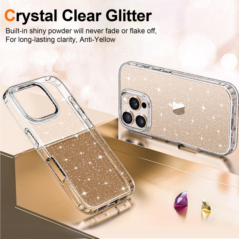 Hython for iPhone 16 Pro Max Case Glitter, Clear Glitter Sparkly Shiny Bling Sparkle Cute Cover, Anti-Scratch Soft TPU Slim Fit Shockproof Protective Phone Cases for Women Girls, Clear Glitter - Image 2