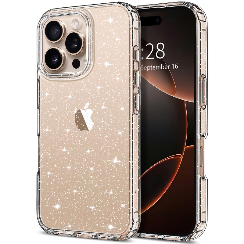 Hython for iPhone 16 Pro Max Case Glitter, Clear Glitter Sparkly Shiny Bling Sparkle Cute Cover, Anti-Scratch Soft TPU Slim Fit Shockproof Protective Phone Cases for Women Girls, Clear Glitter - Image 1