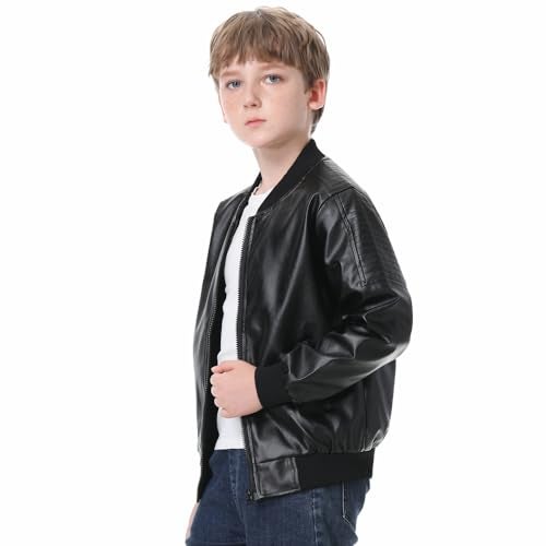 JYCPFLIT Boys Fashion PU Leather Motorcycle Jacket kids Faux Leather Jackets Coat Children's Outerwear Black 3-13 Years - Image 3
