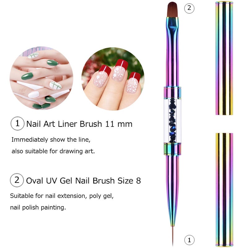 Ycyan 1Pcs Dual-ended UV Gel Nail Brush Rhinestone Handle Nail Art Liner Brush Polygel Hard Builder Gel Nail Brushes Rainbow - Image 2