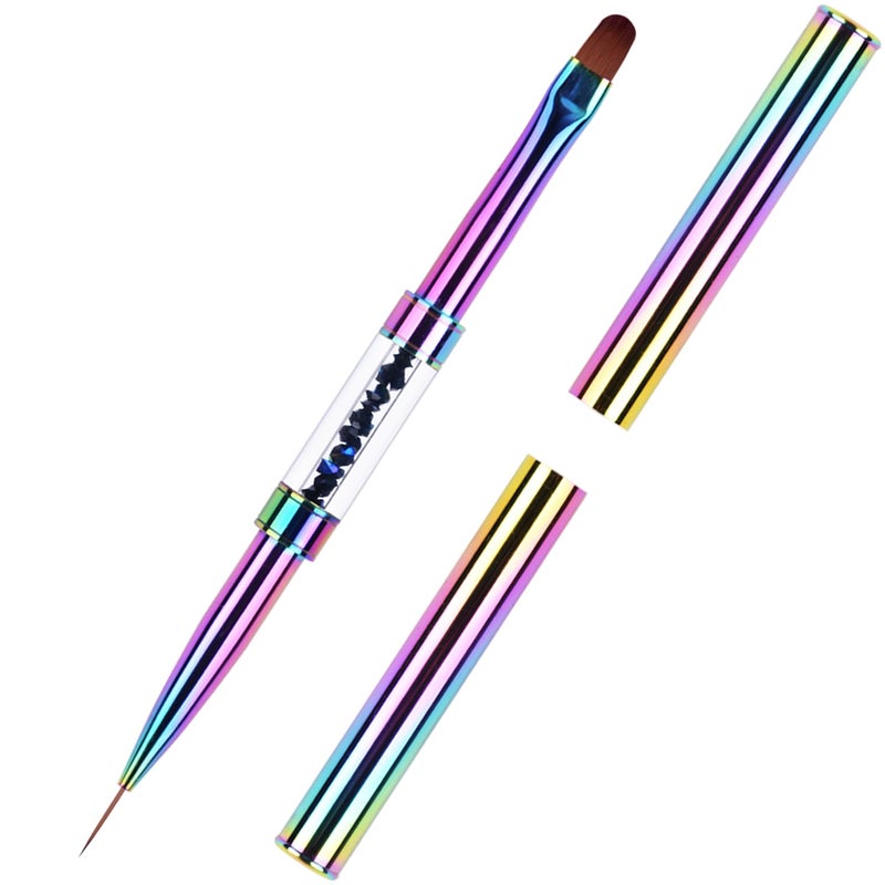 Ycyan 1Pcs Dual-ended UV Gel Nail Brush Rhinestone Handle Nail Art Liner Brush Polygel Hard Builder Gel Nail Brushes Rainbow - Image 1