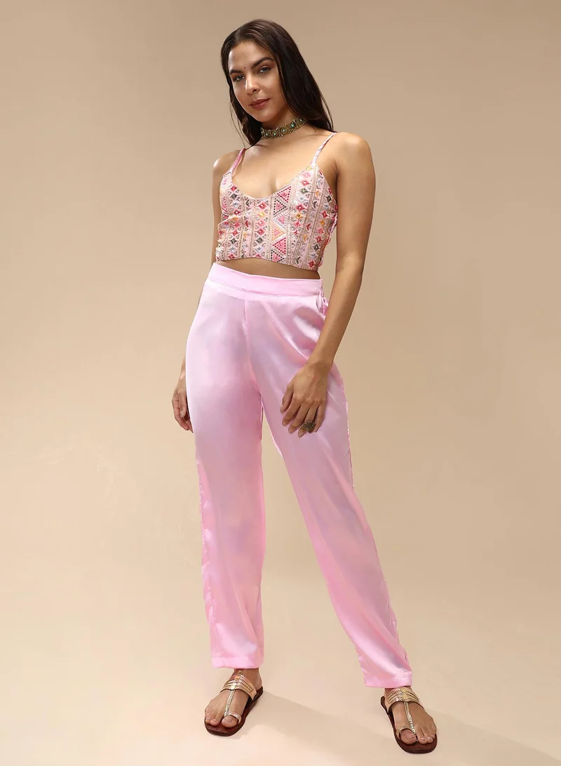 QISSA Women's Baby Pink Ethnic Block Co-Ord Set
