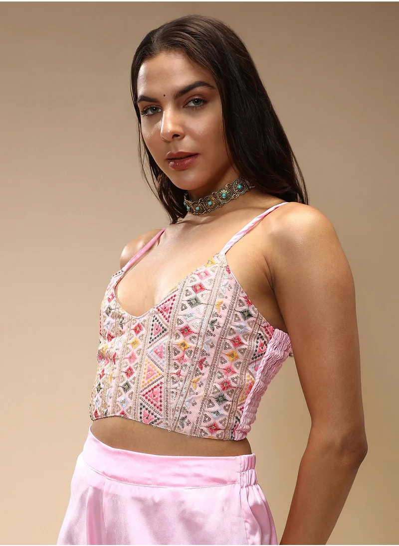  قصة Women's Baby Pink Ethnic Block Co-Ord Set