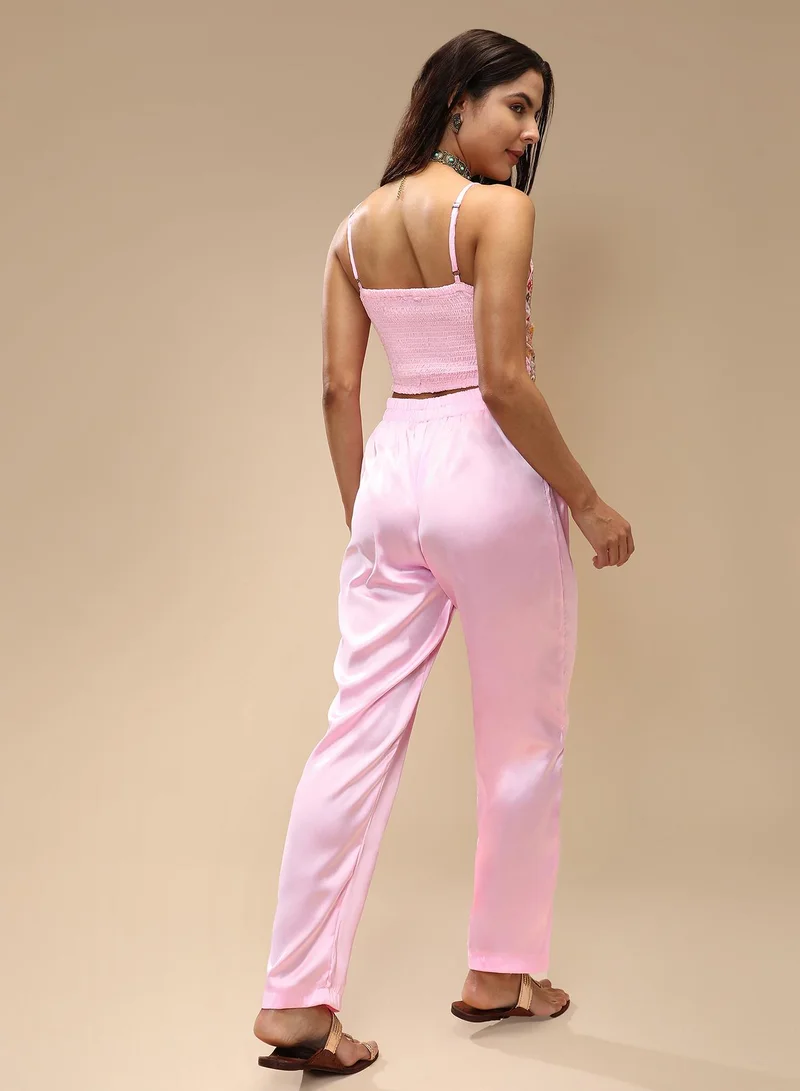 QISSA Women's Baby Pink Ethnic Block Co-Ord Set