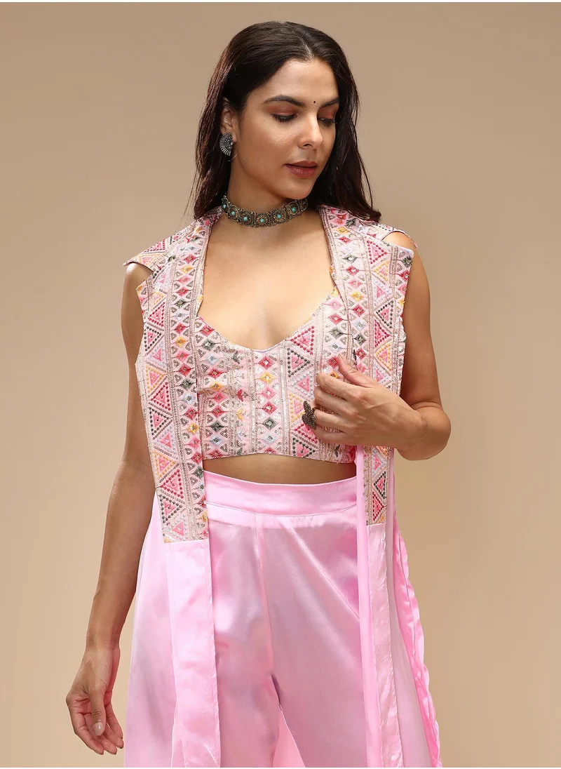  قصة Women's Baby Pink Ethnic Block Co-Ord Set