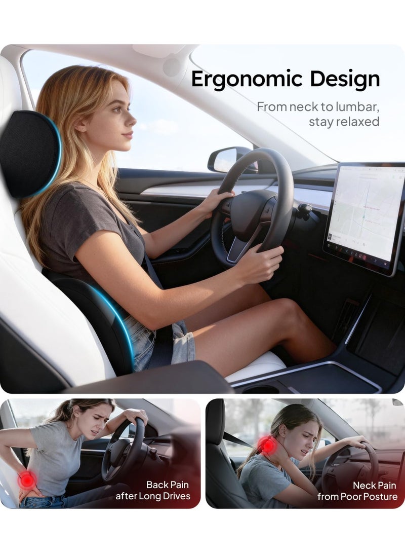 Ergonomic Car Headrest and Lumbar Support Cushion Kit with Adjustable Strap, Black - Image 5