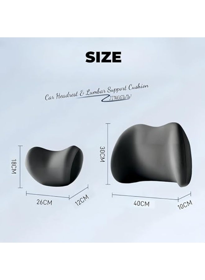 Ergonomic Car Headrest and Lumbar Support Cushion Kit with Adjustable Strap, Black - Image 2