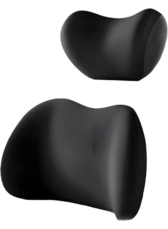 Ergonomic Car Headrest and Lumbar Support Cushion Kit with Adjustable Strap, Black - Image 1