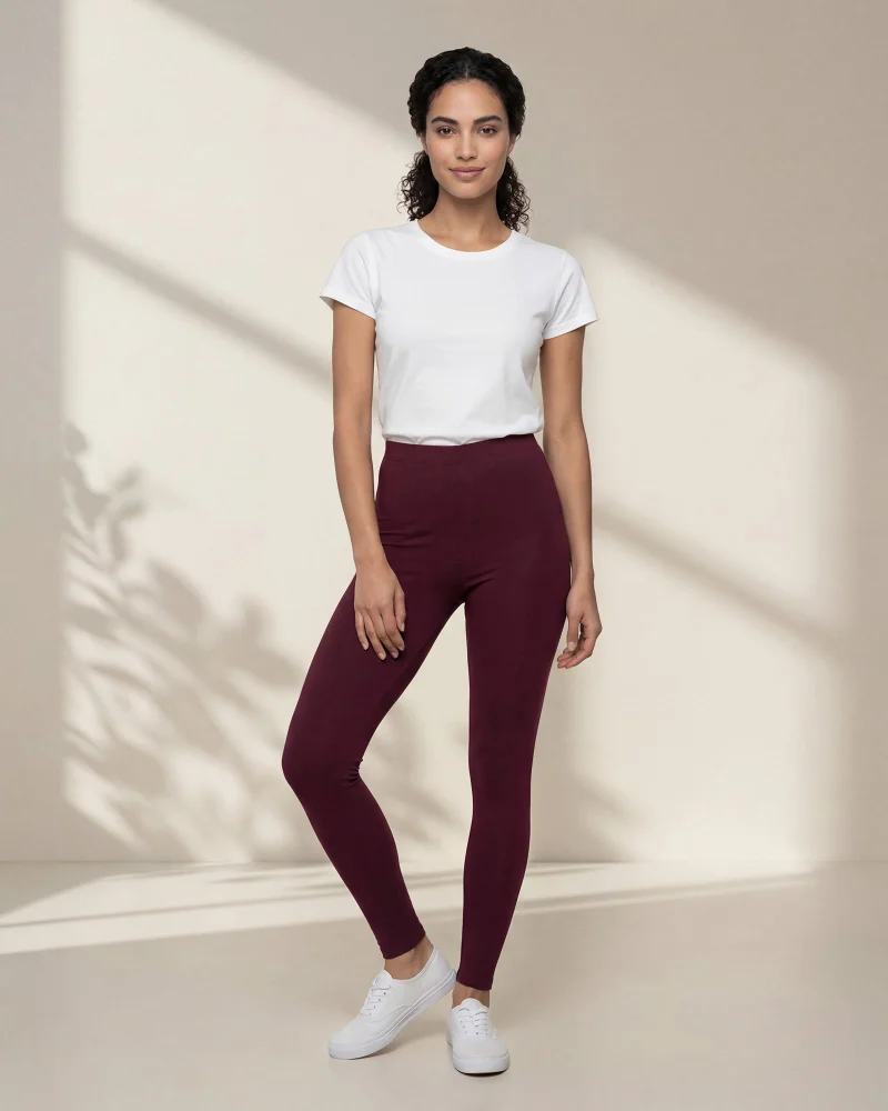 Redtag Women Burgundy Long Length Leggings