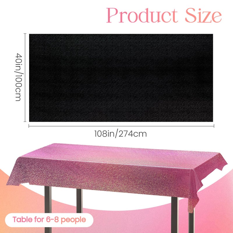 Just Shimmer 2 pcs Pink & Black Holographic Laser Tablecloth 40" x 108" Party Table Cloth Shimmer Shining Plastic Metallic Table Cover for Pink Halloween Decor Girls Baby Shower Birthday Party Supplies - Image 2