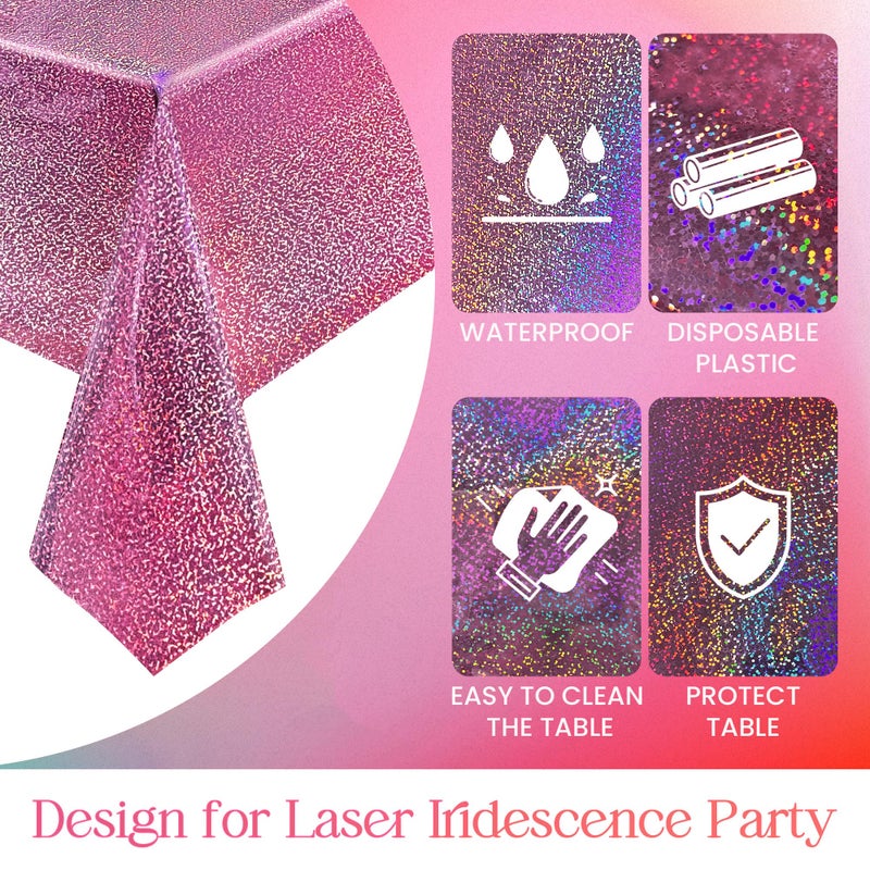 Just Shimmer 2 pcs Pink & Black Holographic Laser Tablecloth 40" x 108" Party Table Cloth Shimmer Shining Plastic Metallic Table Cover for Pink Halloween Decor Girls Baby Shower Birthday Party Supplies - Image 5