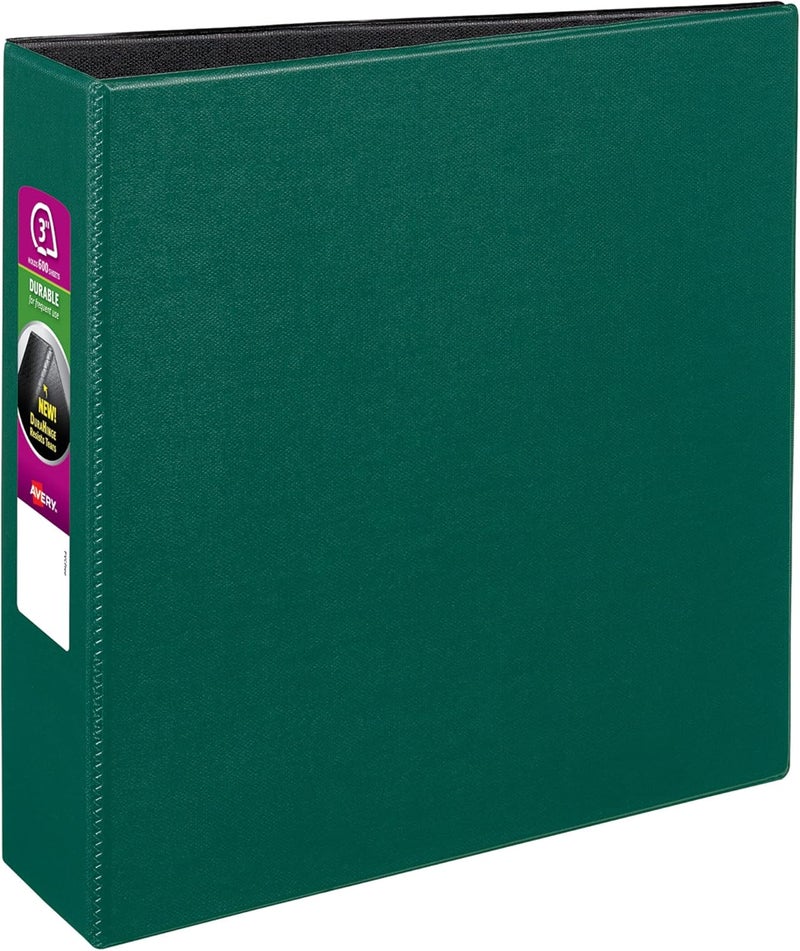 AVERY Durable 3 Ring Binder, 3" Slant Rings, 1 Green Binder (27653) - Image 1