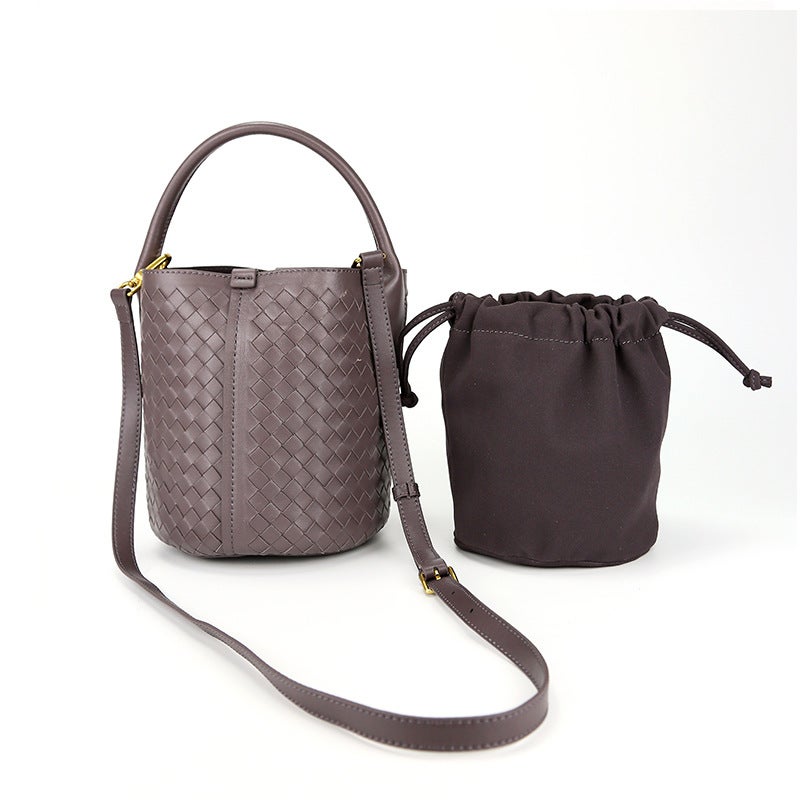 Woven Sheepskin Bucket Bag Women'S Arrival One-Shoulder Portable Fashionable Child-Mother Handbag Large Capacity Vegetable Basket Bag - Image 5