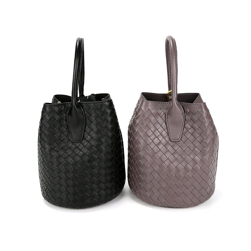 Woven Sheepskin Bucket Bag Women'S Arrival One-Shoulder Portable Fashionable Child-Mother Handbag Large Capacity Vegetable Basket Bag - Image 4