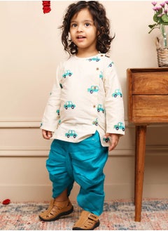 Polka Tots Polka Tots Full Sleeves Car Embroidery Angrakha Top With Dhoti - Cream  - Image 1