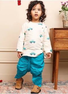 Polka Tots Polka Tots Full Sleeves Car Embroidery Angrakha Top With Dhoti - Cream  - Image 3