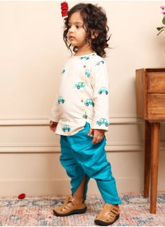 Polka Tots Polka Tots Full Sleeves Car Embroidery Angrakha Top With Dhoti - Cream  - Image 4