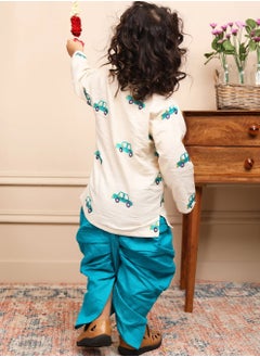 Polka Tots Polka Tots Full Sleeves Car Embroidery Angrakha Top With Dhoti - Cream  - Image 5