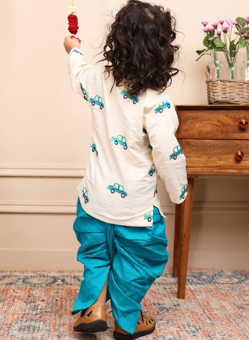بولكاتوتس بلوزة أنجراكا مطرزة بسيارة بأكمام طويلة من Polka Tots مع دوتي - كريمي  - Image 5