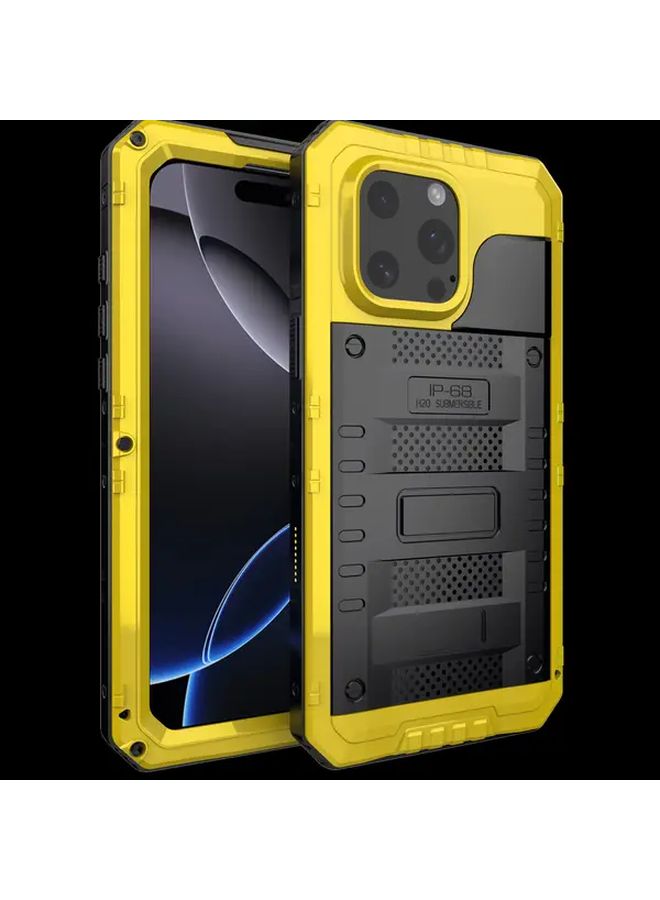 غطاء هاتف معدني ثقيل لحماية هاتف iPhone 13 Pro Max باللون الأصفر مع أزرار سيليكون ناعمة، تشطيب فاخر، غطاء واقٍ مضاد للسقوط للرياضات الخارجية - Image 5