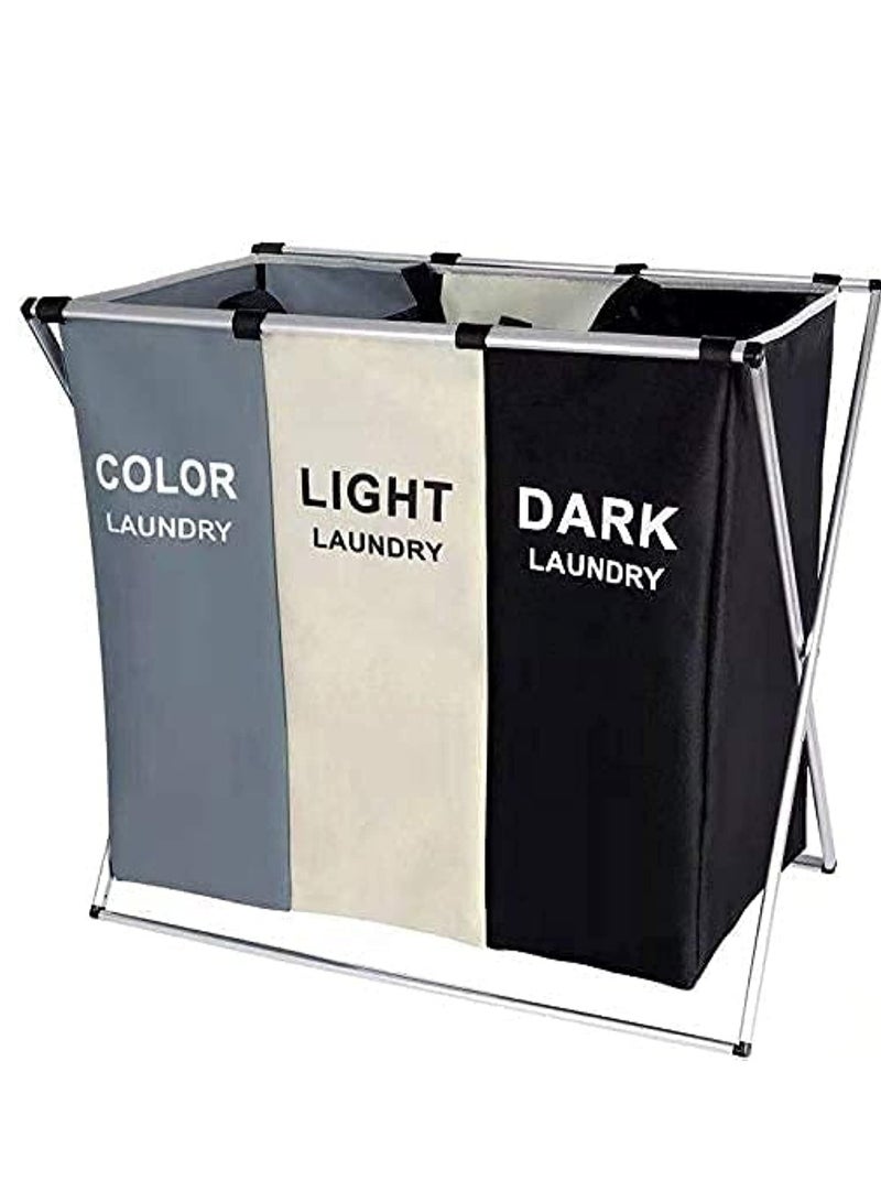 Laundry Basket Clothes Hamper 135L 3 Sections Clothe Sorter Bin,Foldable Waterproof Organizer Bag with Aluminum Frame,Washing Storage Dirty Clothes Basket for Bathroom Washroom Bedroom  - Image 1