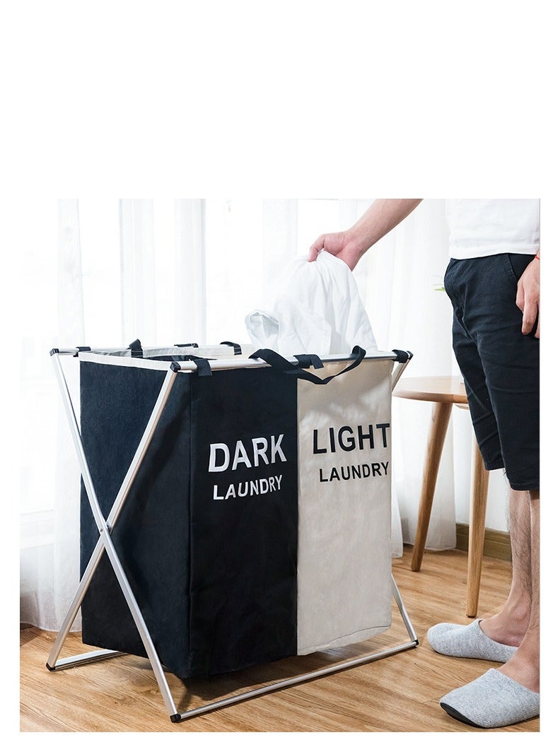 Laundry Basket Clothes Hamper 135L 3 Sections Clothe Sorter Bin,Foldable Waterproof Organizer Bag with Aluminum Frame,Washing Storage Dirty Clothes Basket for Bathroom Washroom Bedroom  - Image 3