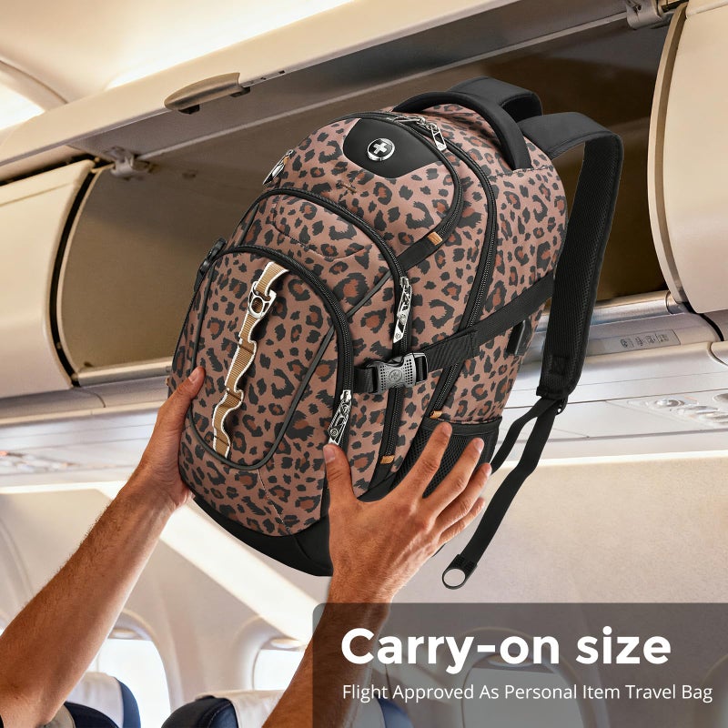 Swissdigital Laptop Backpack with USB Charging Port, Travel Backpack Fits 15.6 inches Computer, 31L Backpack for Men and Women, Brown Leopard | SD803-103 - Image 3