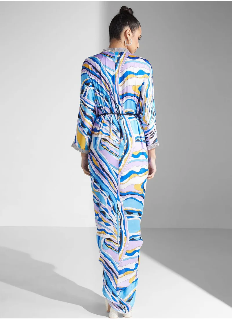 Golden Apple Tie Detail Printed Dress