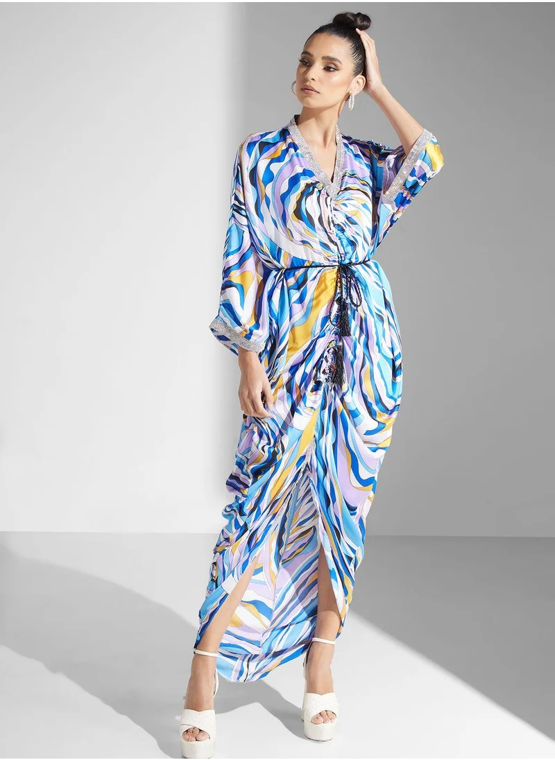 Golden Apple Tie Detail Printed Dress