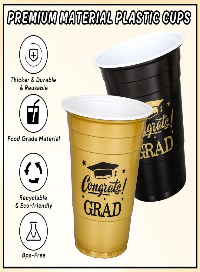 FYSUIMU 100Pcs 2025 Graduation Cups Bulk 16Oz Gold Black Plastic Cup Congrats Grad Disposable Drinking Cups for Home School Grad Party Supplies - Image 3