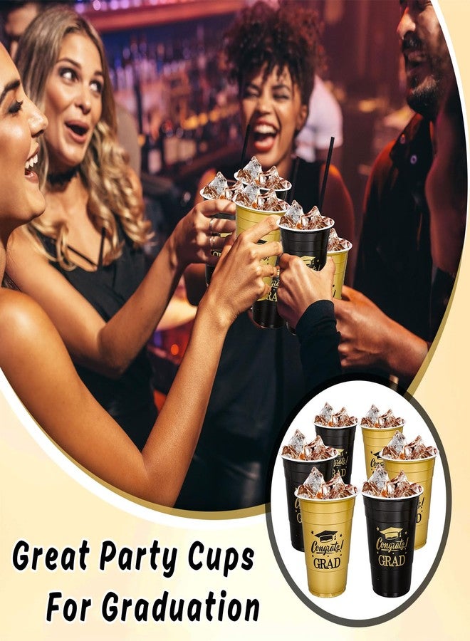 FYSUIMU 100Pcs 2025 Graduation Cups Bulk 16Oz Gold Black Plastic Cup Congrats Grad Disposable Drinking Cups for Home School Grad Party Supplies - Image 5