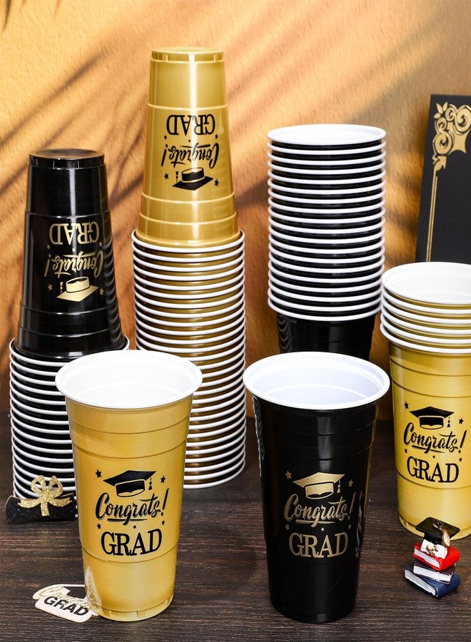 FYSUIMU 100Pcs 2025 Graduation Cups Bulk 16Oz Gold Black Plastic Cup Congrats Grad Disposable Drinking Cups for Home School Grad Party Supplies - Image 4