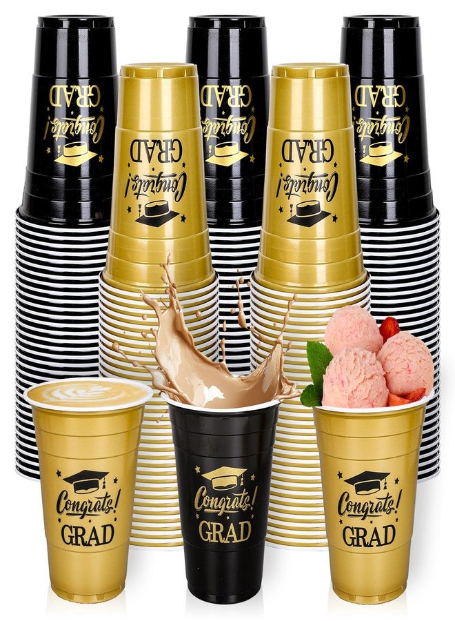 FYSUIMU 100Pcs 2025 Graduation Cups Bulk 16Oz Gold Black Plastic Cup Congrats Grad Disposable Drinking Cups for Home School Grad Party Supplies - Image 1