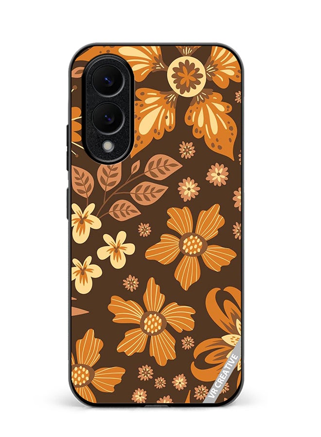 VR CREATIVE Protective Case Cover For Samsung Galaxy S25 Edge Brown Flowers Design Multicolour