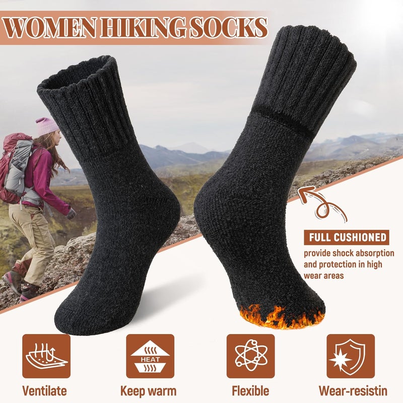 Velice Wool Socks for Women Merino Wool Boot Hiking Thick Thermal Warm Winter Crew Cushion Cozy Work Socks 5 Pairs - Image 4