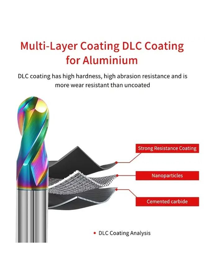 HRC55 Ball End Milling Cutter R4X8X60 2 Slot CNC Tool Seven Color Coating Tungsten Steel - Image 3
