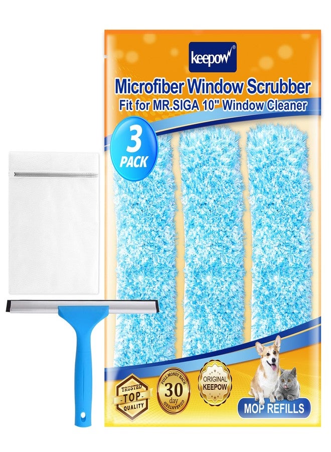 KEEPOW 10" Microfiber Window Scrubber Refill Replacement Compatible with MR.SIGA, Compatible with Ettore Professional Window Cleaning, Reusable & Washable Window Squeegee for Home (3 Pack) - Image 1