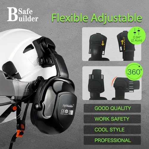 SAFEBUILDER Construction Safety Helmet with Visors Clear & Tinted Earmuffs Hearing Protection Industrial Work Hard Hat for Engineer (White Helmet with Clear & Tinted Visor & Earmuffs) - Image 5