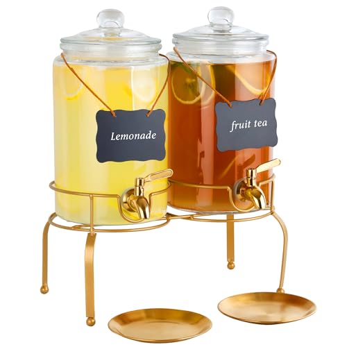Quald Drink Dispensers for Parties 2 Pack 1 Gallon Beverage Dispenser with Stand Drink Dispenser With Glass Lid juice dispensers for parties - Image 1