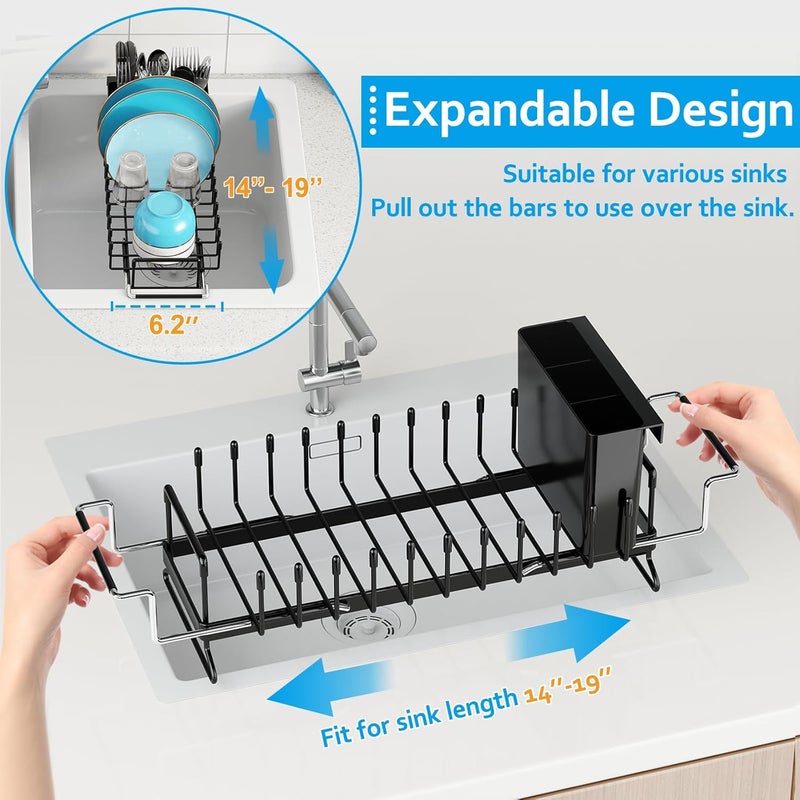 ANTOPY Sink Dish Drying Rack  Expandable Small Dish Rack Over Sinks with Silicone Drying Tray Dish Drainer for Kitchen Counter with Cutlery Holder Drying Rack Fit for 1419 Kitchen Sink - Image 3