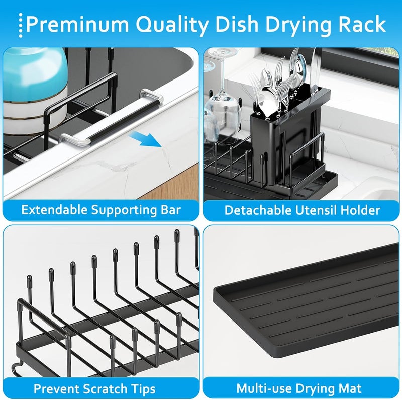 ANTOPY Sink Dish Drying Rack  Expandable Small Dish Rack Over Sinks with Silicone Drying Tray Dish Drainer for Kitchen Counter with Cutlery Holder Drying Rack Fit for 1419 Kitchen Sink - Image 5