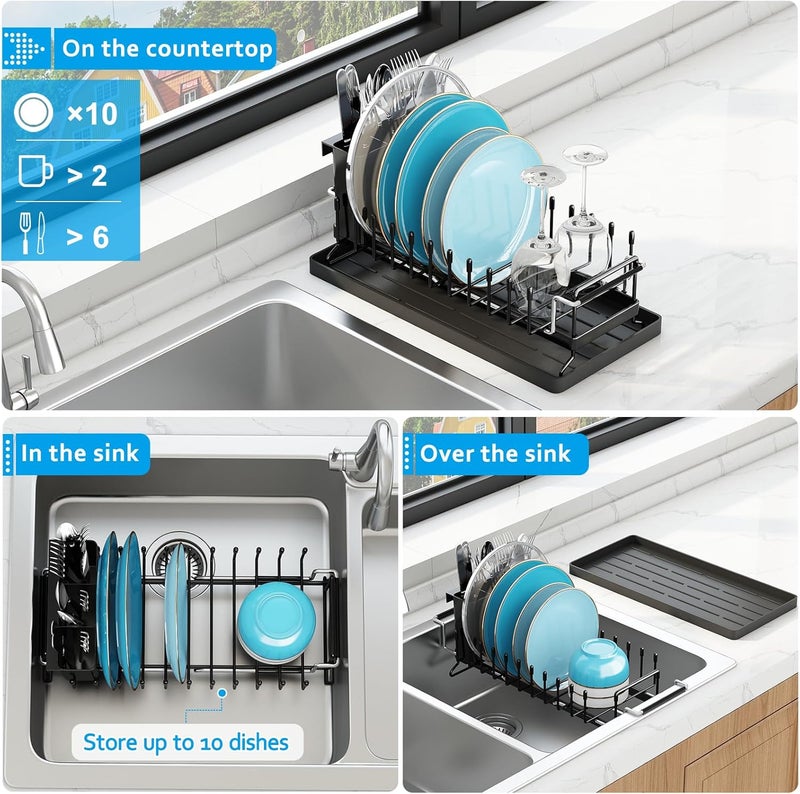 ANTOPY Sink Dish Drying Rack  Expandable Small Dish Rack Over Sinks with Silicone Drying Tray Dish Drainer for Kitchen Counter with Cutlery Holder Drying Rack Fit for 1419 Kitchen Sink - Image 2