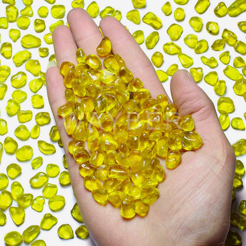 WAYBER Glass Stones, 1Lb/460g Irregular Sea Glass Pebbles Non-Toxic Artificial Gemstones for Vase Filler/Terrarium Flowerpot Aquarium Turtle Tank Decoration/Handcraft Making, Yellow - Image 5
