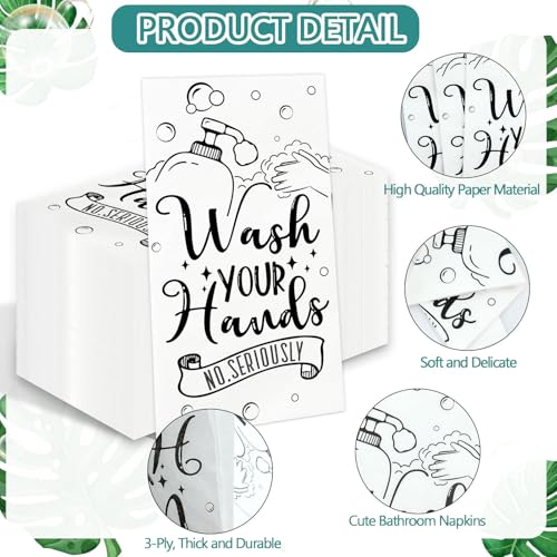 IANFEPH 100 Pcs Disposable Hand Towels for Bathroom Paper Towels for Guests 3 Ply Wash Your Hands Bathroom Etiquette Guest Napkins for Powder Room Wedding Birthday Holiday Anniversary, Black White - Image 3