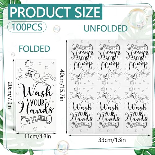 IANFEPH 100 Pcs Disposable Hand Towels for Bathroom Paper Towels for Guests 3 Ply Wash Your Hands Bathroom Etiquette Guest Napkins for Powder Room Wedding Birthday Holiday Anniversary, Black White - Image 2