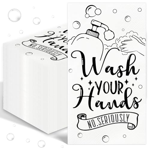 IANFEPH 100 Pcs Disposable Hand Towels for Bathroom Paper Towels for Guests 3 Ply Wash Your Hands Bathroom Etiquette Guest Napkins for Powder Room Wedding Birthday Holiday Anniversary, Black White - Image 1