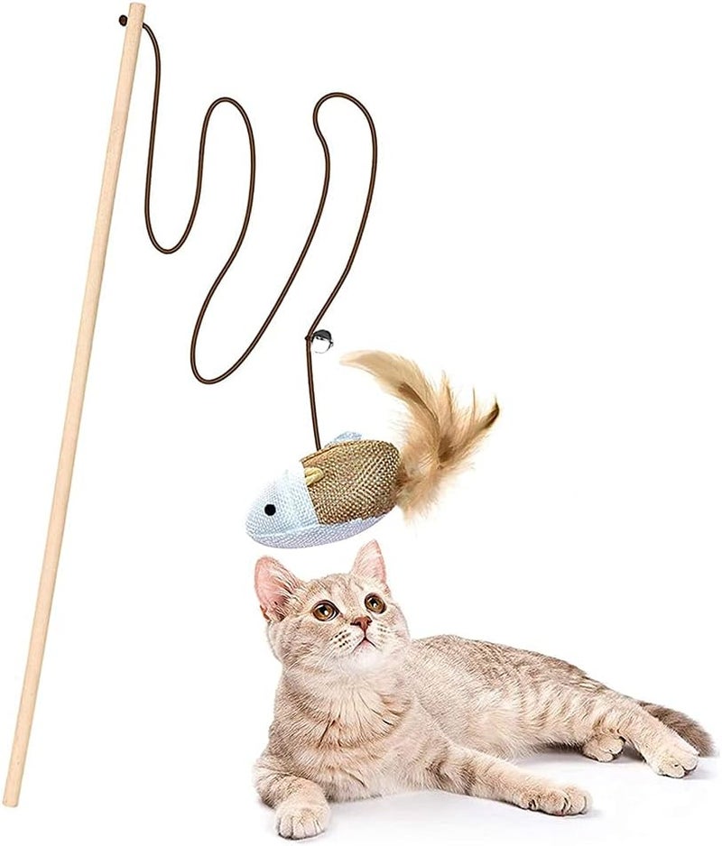 NeoStyle Cat Stick Toy,String Cat Toy,Cat Feather Wand Toy,Cat Interactive Toy,Bell Pole Toy Feather Tease, Cat Toys for Indoor Cats Cat Teaser Cat String Toy (Flax Mouse) - Image 1